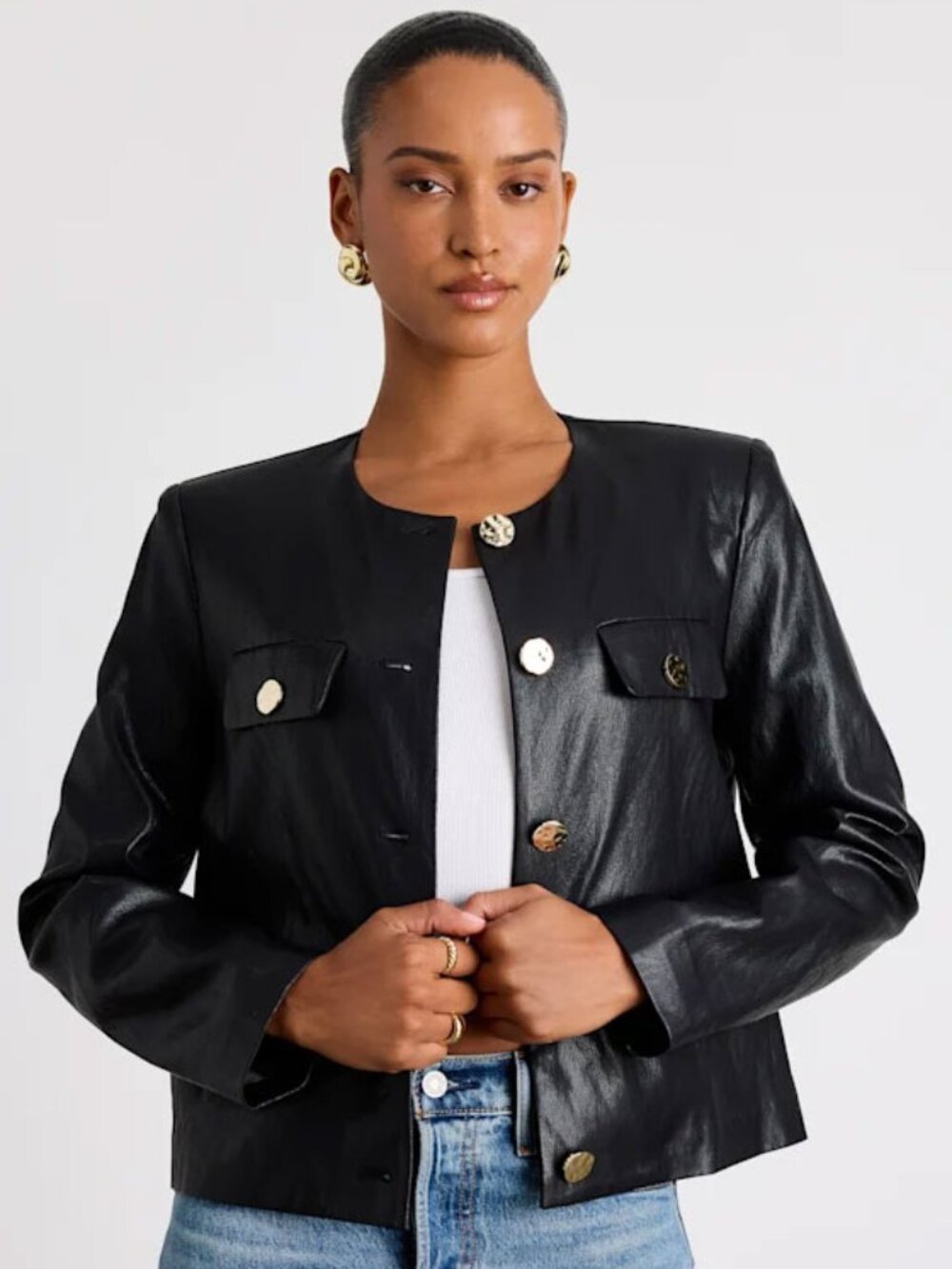 Lulus Tabitha Black Vegan Leather Button-Front Jacket